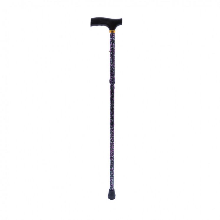 Canne Fixe Poignee Bois noir floral