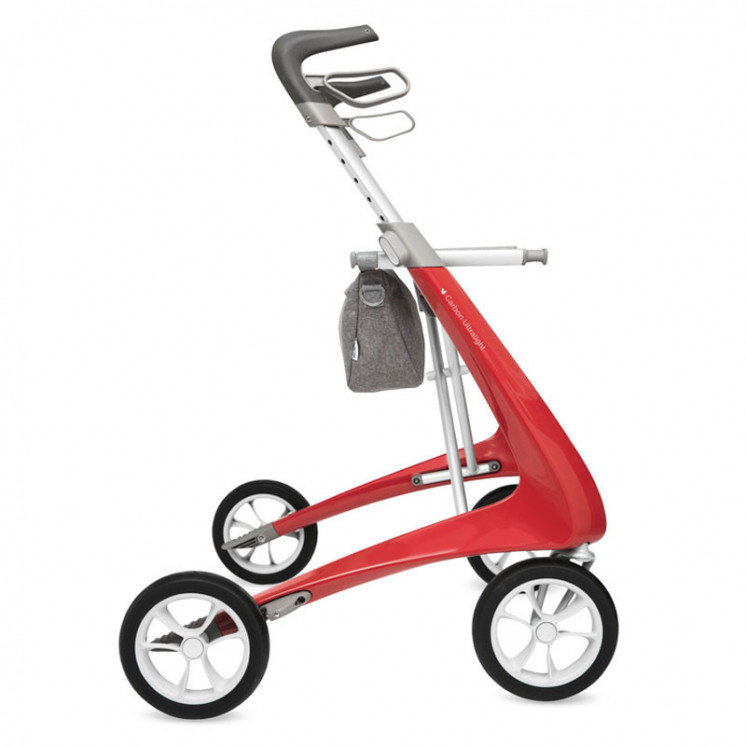Rollator Carbon Ultralight, taille large Rouge + sac week-end